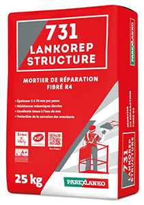Mortier de réparation fibré 731 LANKOREP STRUCTURE - 25kg de 5 à 70mm